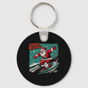 Retro Skibidi Rizzmas Funny Santa Clause Skating B Key Ring