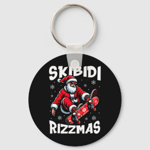 Retro Skibidi Rizzmas Funny Santa Clause Skating B Key Ring