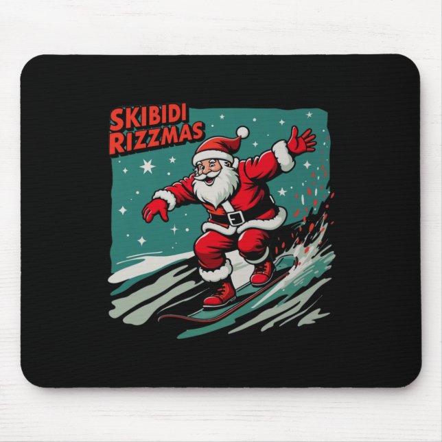 Retro Skibidi Rizzmas Funny Santa Clause Skating B Mouse Pad (Front)