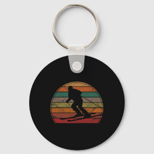 Retro Skier Sunset Skiing Gift Winter Sport Ski  Key Ring