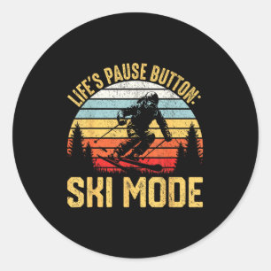 Retro skiing adventure ski snowboard enthusiasts classic round sticker