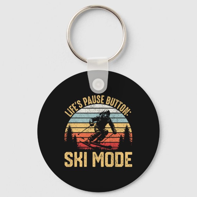 Retro Skiing Adventure Ski Snowboard Enthusiasts  Key Ring (Front)