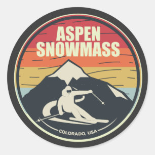Retro Skiing Aspen Snowmass Colorado USA Classic Round Sticker