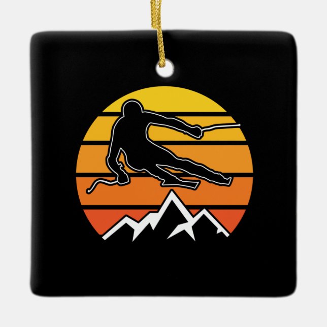 Retro Skiing Ceramic Ornament (Front)