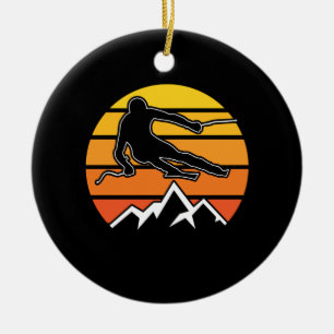 Retro Skiing Ceramic Ornament