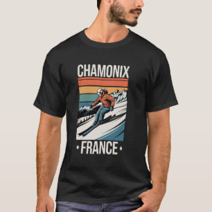Retro Skiing Chamonix France, French Mountain Ski  T-Shirt