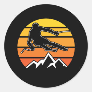 Retro Skiing Classic Round Sticker