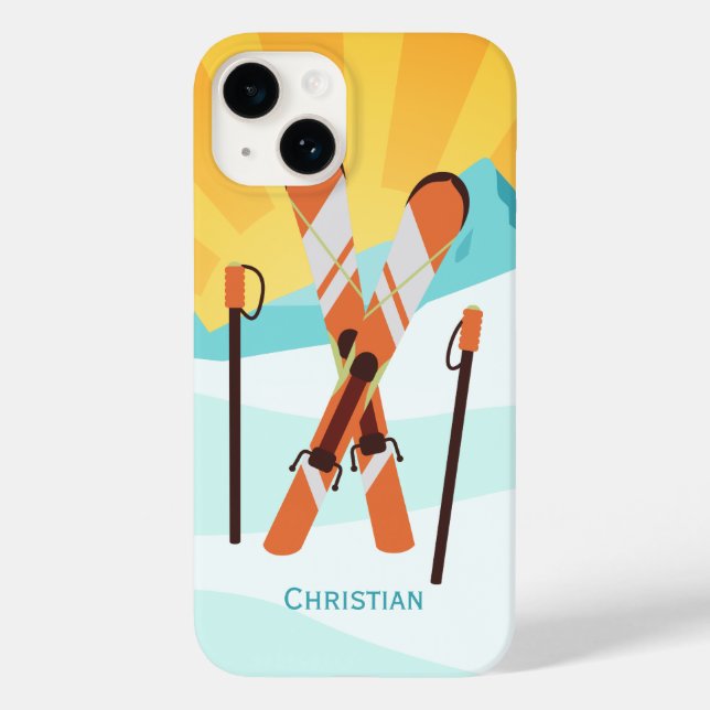 Retro Skiing Design with Snowy Landscape Case-Mate iPhone Case (Back)