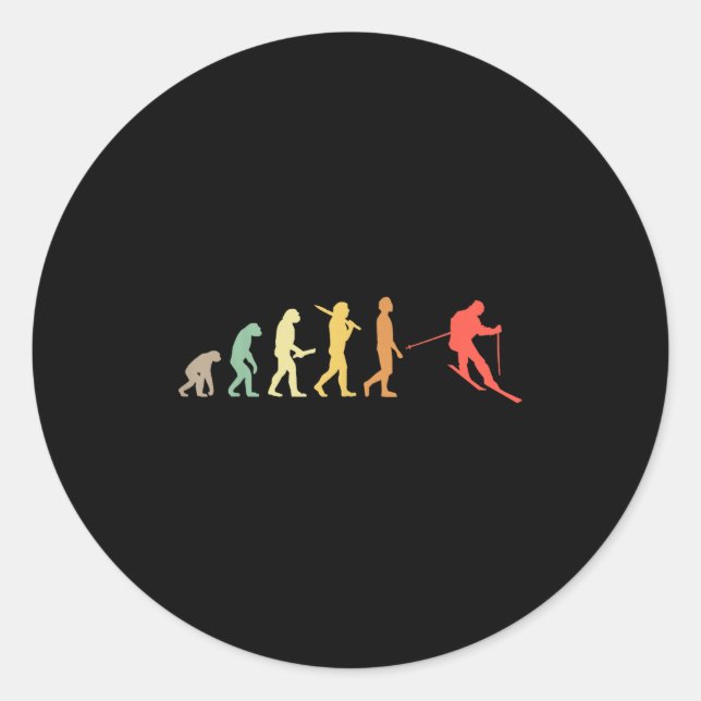 Retro Skiing Evolution Gift For Skiers  Classic Round Sticker (Front)