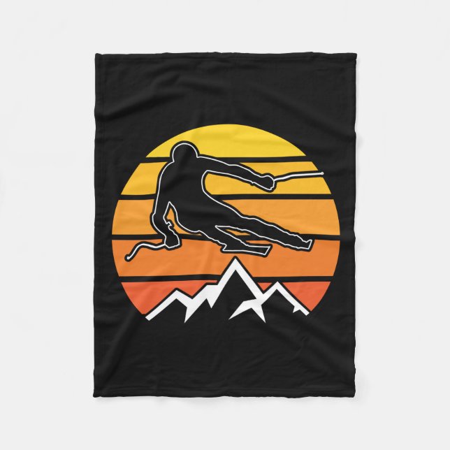 Retro Skiing Fleece Blanket (Front)