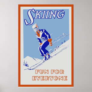Retro skiing fun for everyone medium poster
