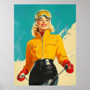 Retro Skiing Glamour Vintage Winter Adventure Poster