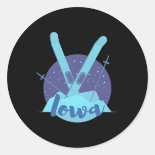 Retro Skiing Graphic For Iowa Ski Resort Vacation Classic Round Sticker