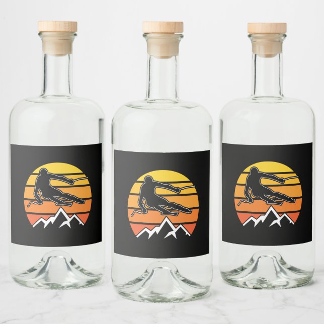 Retro Skiing Liquor Bottle Label (Bottles)