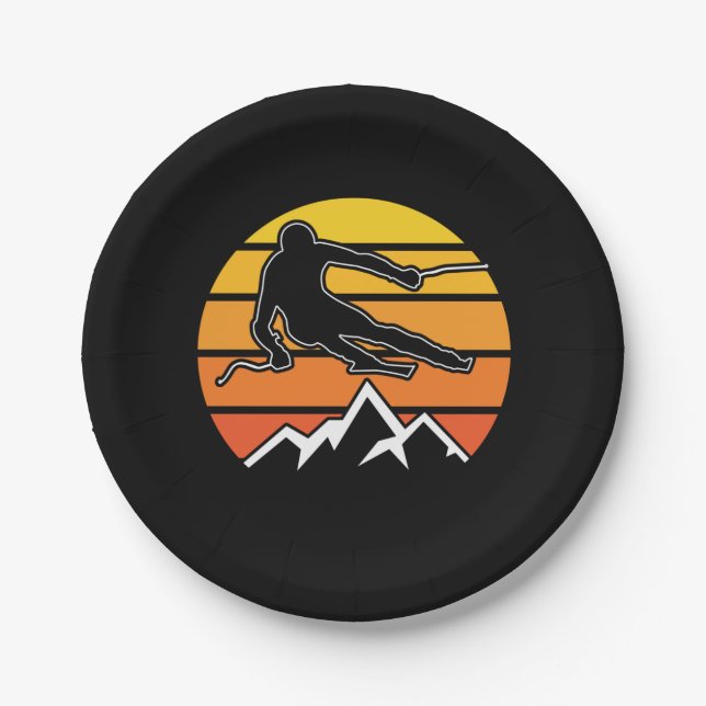 Retro Skiing Paper Plate (Front)