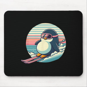 Retro Skiing Penguin Downhill Powder Run Winter Mouse Pad