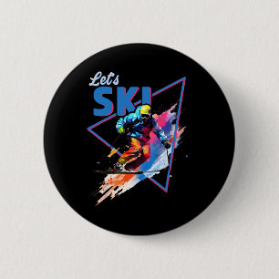 Retro Skiing Powder Vintage Ski Color Shred Design 6 Cm Round Badge