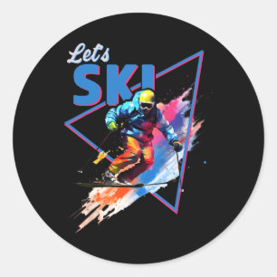 Retro Skiing Powder Vintage Ski Color Shred Design Classic Round Sticker
