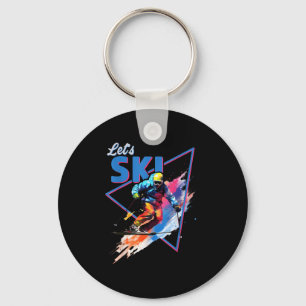 Retro Skiing Powder Vintage Ski Colour Shred Desig Key Ring