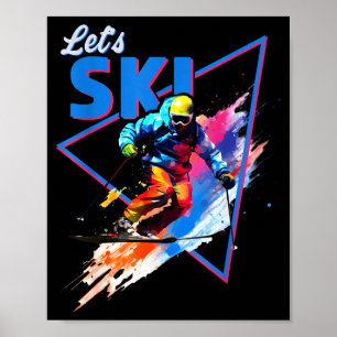 Retro skiing powder vintage ski colour shred desig poster