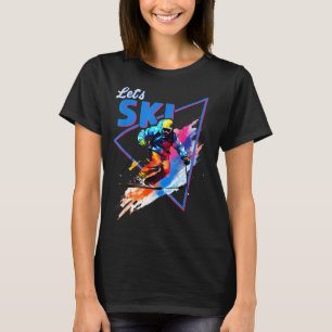 Retro skiing powder vintage ski colour shred desig T-Shirt
