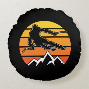 Retro Skiing Round Cushion