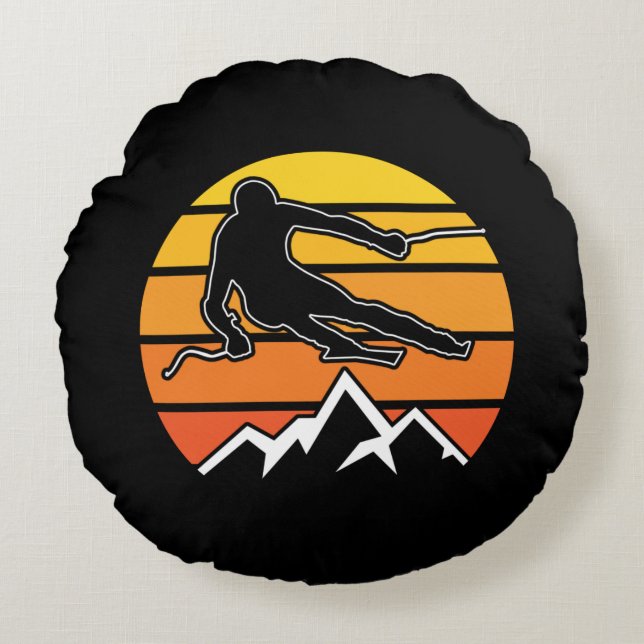 Retro Skiing Round Cushion (Front)