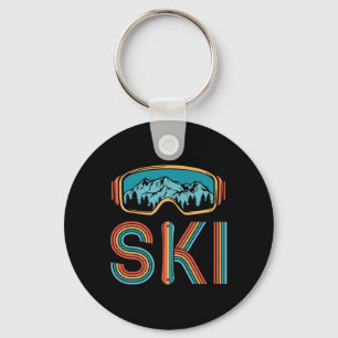 Retro Skiing Shirt For Men Women Vintage Snowboard Key Ring
