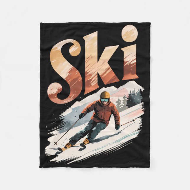 Retro Skiing Ski 4  Fleece Blanket (Front)