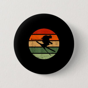 Retro skiing ski 6 cm round badge