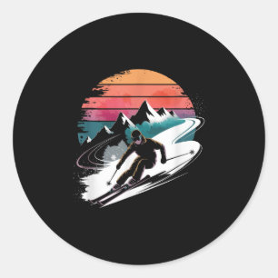 Retro Skiing Ski  Classic Round Sticker