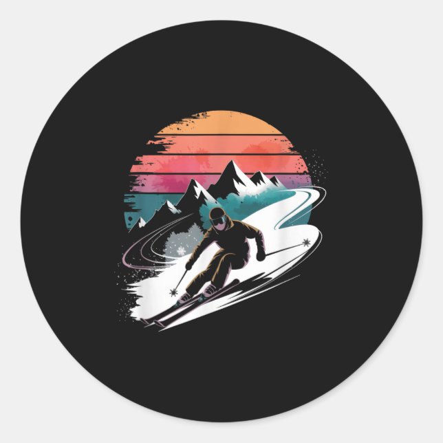 Retro Skiing Ski  Classic Round Sticker (Front)