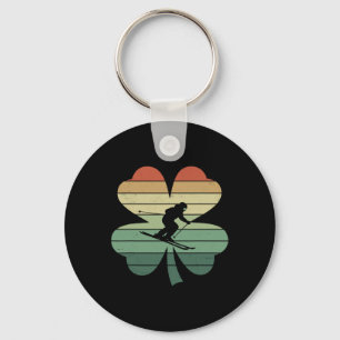 Retro Skiing Ski Shamrock Patricks Day Womens Mens Key Ring