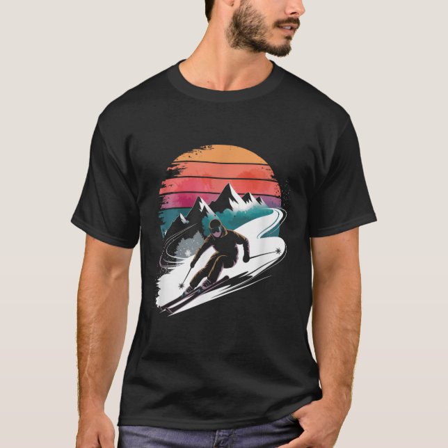 Retro Skiing Ski  T-Shirt (Front)
