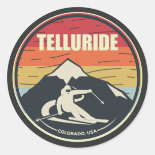Retro Skiing Telluride Colorado USA Classic Round Sticker