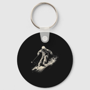 Retro Skiing Vector Key Ring