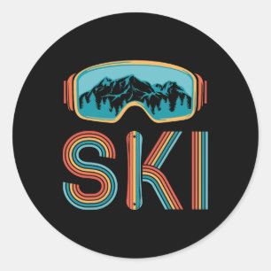 Retro Skiing Winter Sport Shirt For Men Women Snow Classic Round Sticker