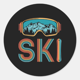 Retro Skiing Winter Sport Shirt For Men Women Snow Classic Round Sticker