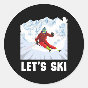 Retro Skiing Winter Sports Ski Snowboard Lets Ski Classic Round Sticker