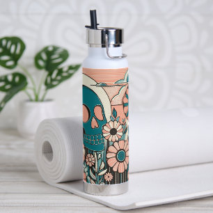 Retro Skull and Flowers Water Bottle