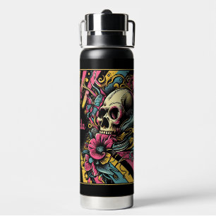 Retro Skull and Flowers Water Bottle