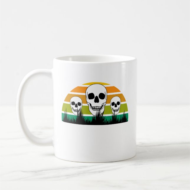 Retro Skull Black Grass Ophiopogon Gothic Garden Coffee Mug (Left)