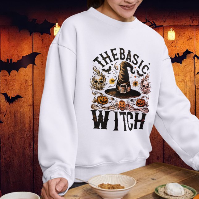 Retro Skull Black Hat Bats Halloween Witch Womens Sweatshirt (Creator Uploaded)