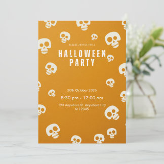 Retro Skull Halloween Party Invitation | Orange Sp