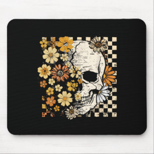 Retro Skull Skeleton Floral Fall Autumn Spooky Hal Mouse Pad