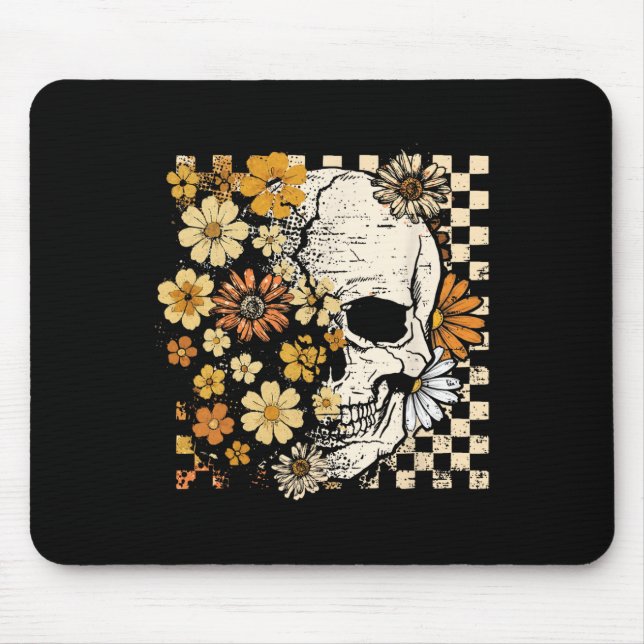Retro Skull Skeleton Floral Fall Autumn Spooky Hal Mouse Pad (Front)