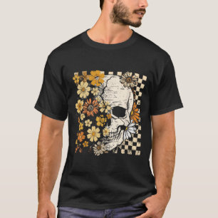 Retro Skull Skeleton Floral Fall Autumn Spooky Hal T-Shirt