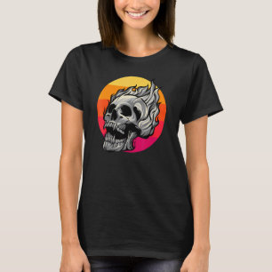 Retro Skull With Flames Awesome Vintage Flaming Sk T-Shirt