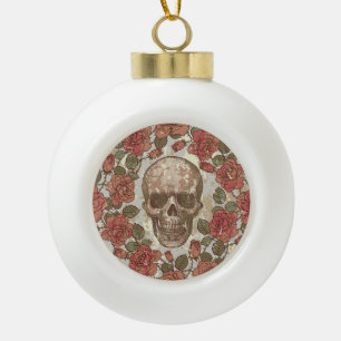 Retro Skulls and Roses Ornament