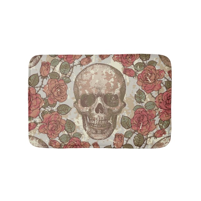 Retro Skulls and Roses Ornament Bath Mat (Front)